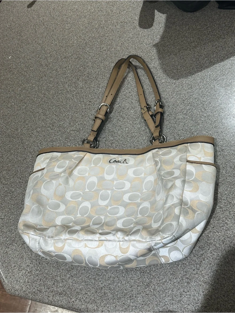 Coach Cream and Tan Signature Tote